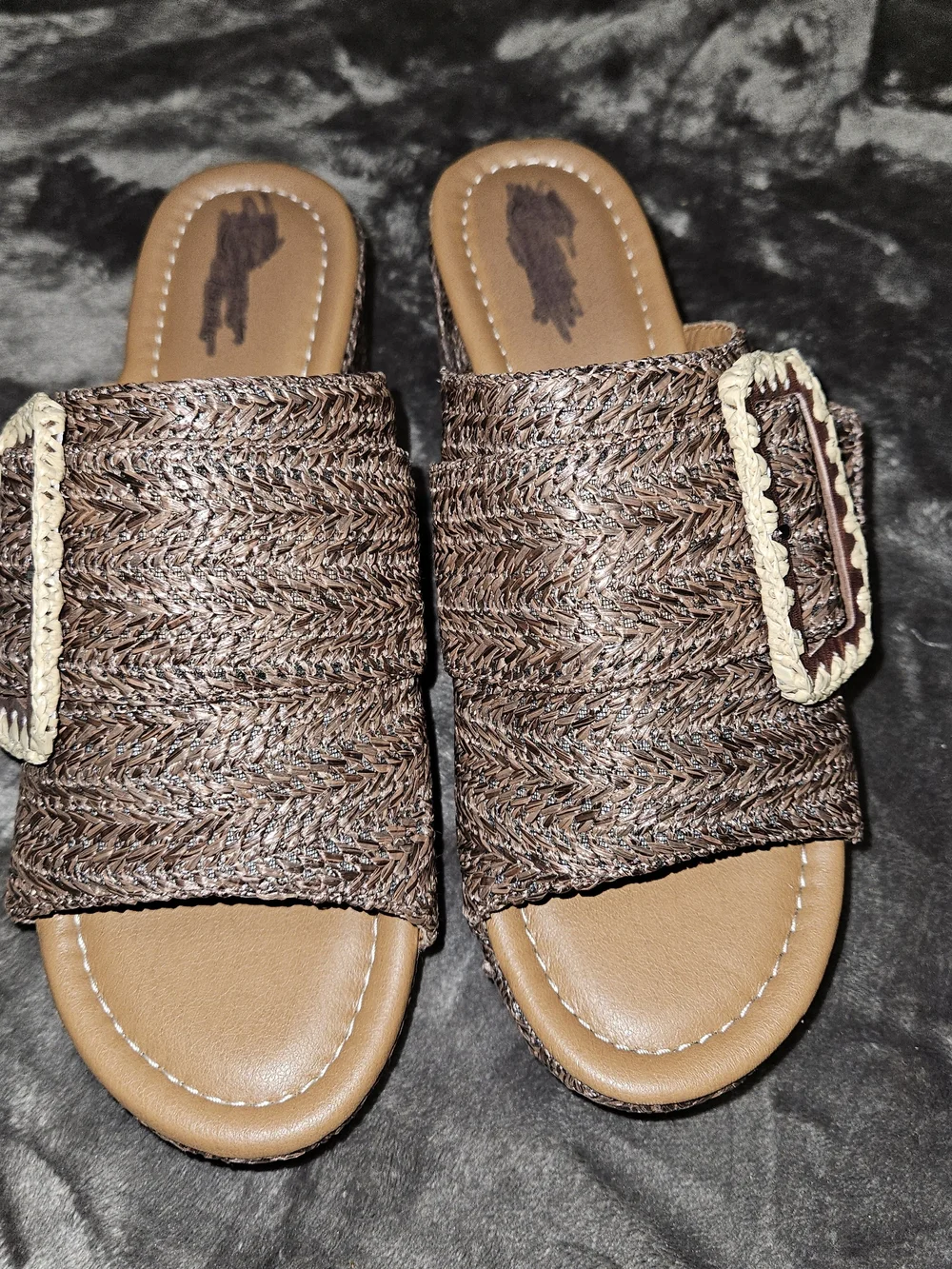 C Comfort Brown Woven Wedge Sandal Buckle Detail Bohemian Beachy Hippie 10 Wide